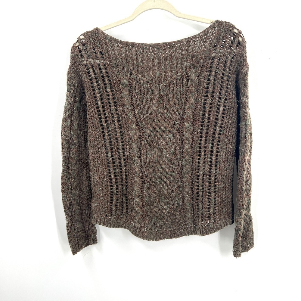 Free People loose cable knit boatneck goblincore fairycore boho sweater forest S - Picture 9 of 10